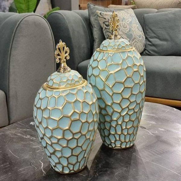 Polyster Vase-Polyster - Blue & Gold- Multi Size