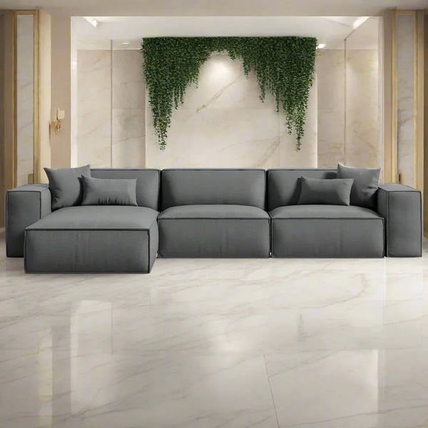 Sofa L Shape - Natural Wood - Multi Fabric - Multi color - 280x180x90x75 cm