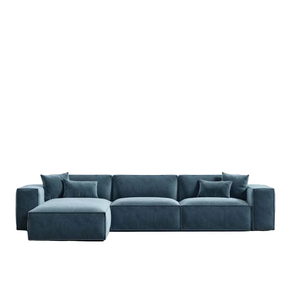 Sofa L Shape - Beech Wood - Linen Fabric - Blue- 280x180x90x75 cm - Cataloug