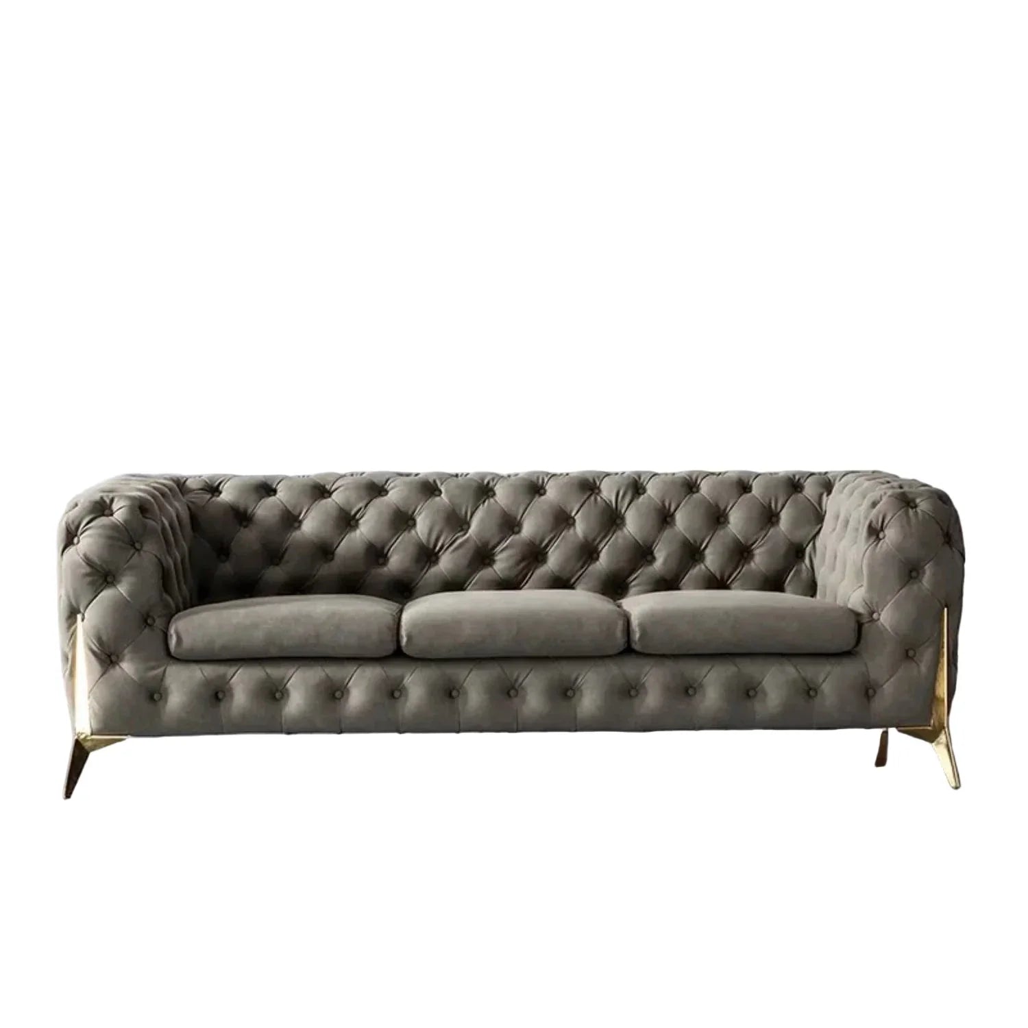 3 Seat Sofa - Beech Wood - Velvet Fabric - Grey - 240x90x75 cm - Cataloug