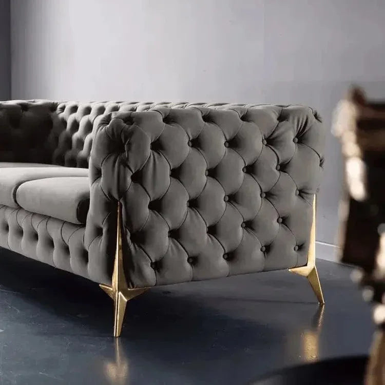 3 Seat Sofa - Beech Wood - Velvet Fabric - Grey - 240x90x75 cm - Cataloug