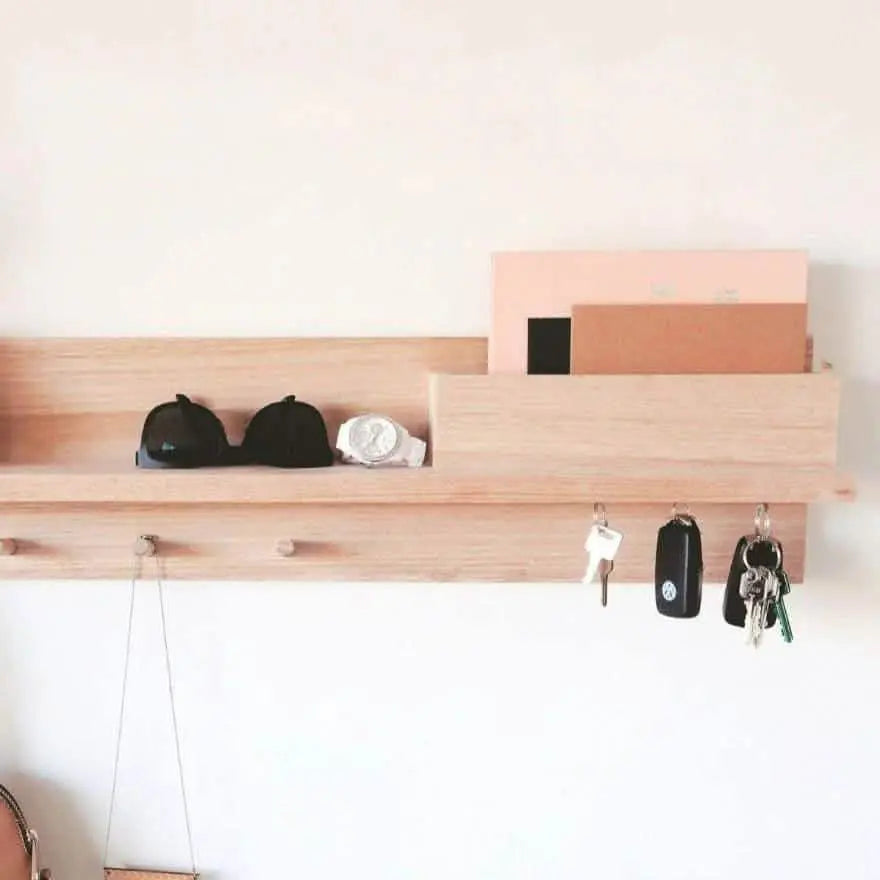Shelf with hanger - NW - Wooden color - 12x72x20 cm