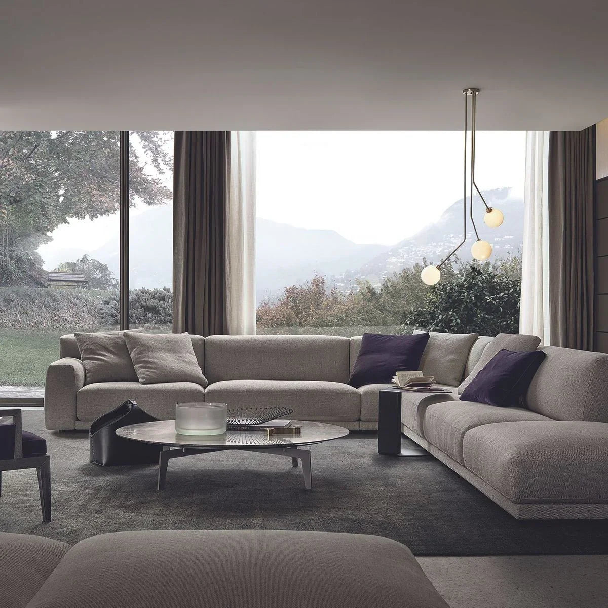 Sofa L Shape - Beech Wood - Linen Fabric - Beige - 350x250x90x75 cm - Cataloug