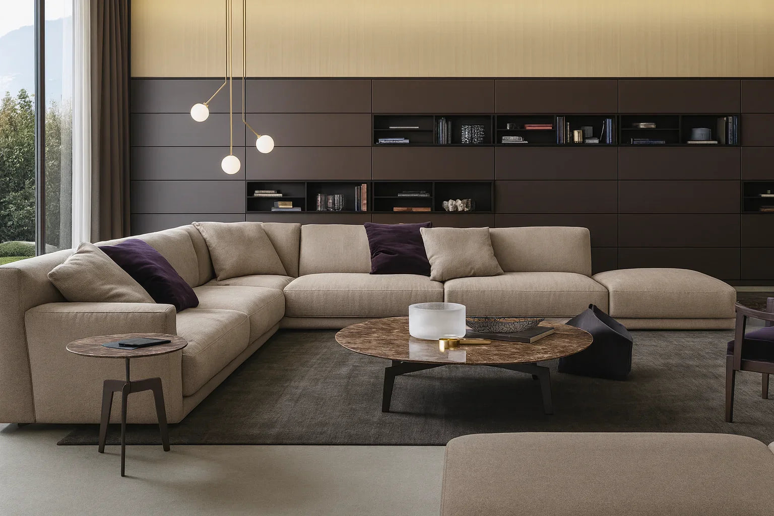 Sofa L Shape - Beech Wood - Linen Fabric - Beige - 350x250x90x75 cm - Cataloug