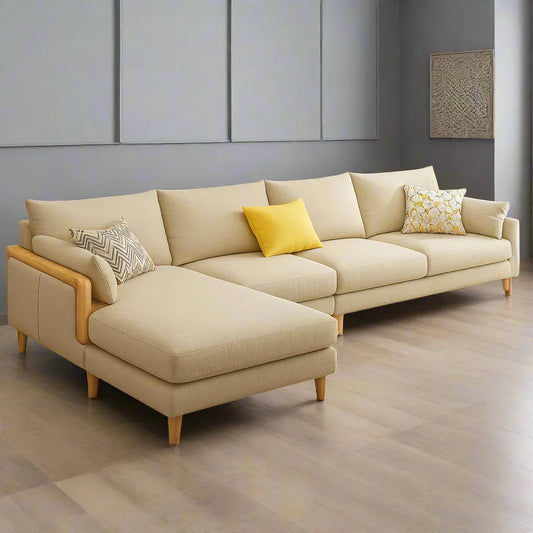 Sofa - Beech Wood - Linen - Beige - 350x180x90x75 cm - Cataloug