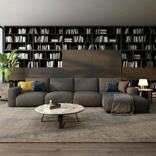 Sofa L Shape - Beech Wood - Linen Fabric - Brown - 350x180x90x75 cm - Cataloug