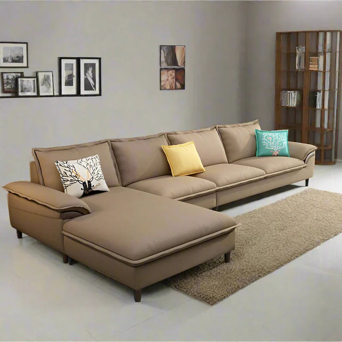 Sofa L Shape - Beech Wood - Linen Fabric - Beige - 350x180x90x75 cm - Cataloug