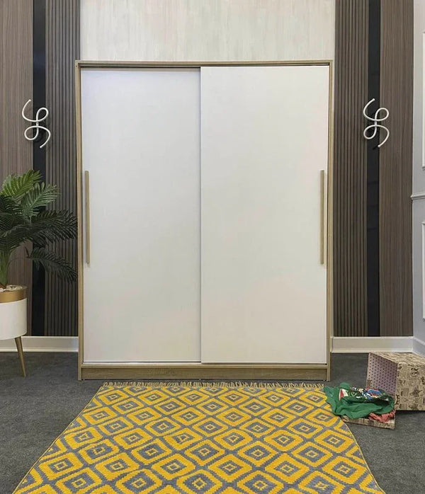 Wardrobe - MDF Wood - White & Beige - 160x60x200 cm - Cataloug