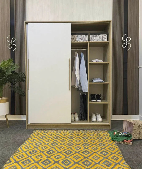 Wardrobe - MDF Wood - White & Beige - 160x60x200 cm - Cataloug