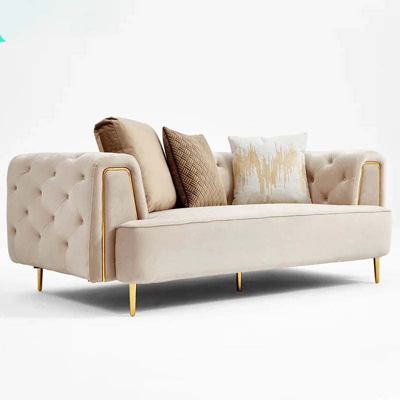 Sofa - Beech Wood - Velvet Fabric - Beige - 200x90x75 cm - Cataloug
