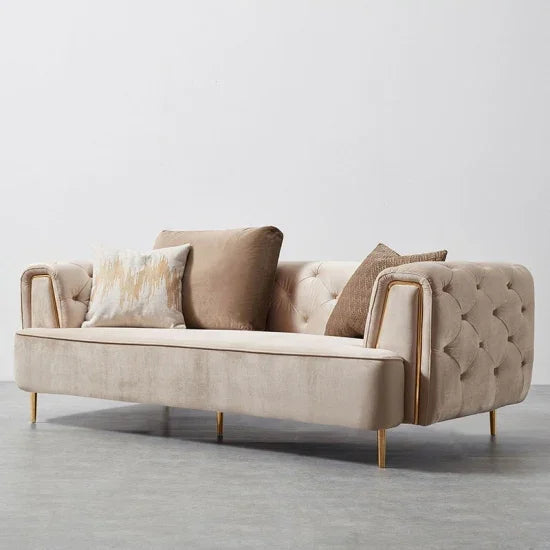 Sofa - Beech Wood - Velvet Fabric - Beige - 200x90x75 cm - Cataloug