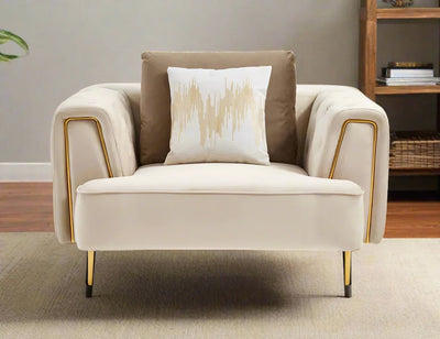 Arm Chair - Beech Wood - Velvet Fabric - Beige - 120x90x75 cm - Cataloug