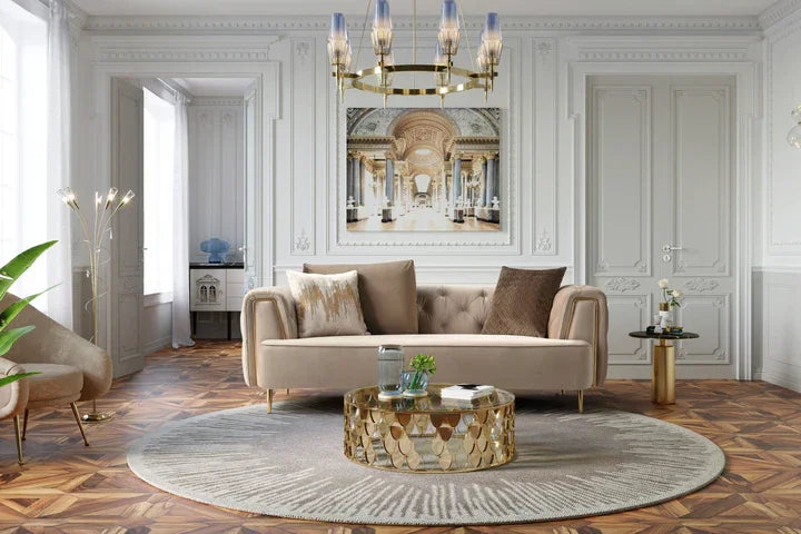Sofa - Beech Wood - Velvet Fabric - Beige - 200x90x75 cm - Cataloug