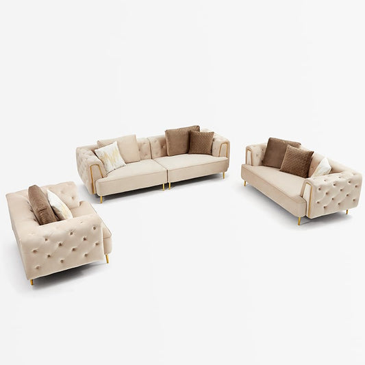 Reception Set of Beech Wood Velvet Beige