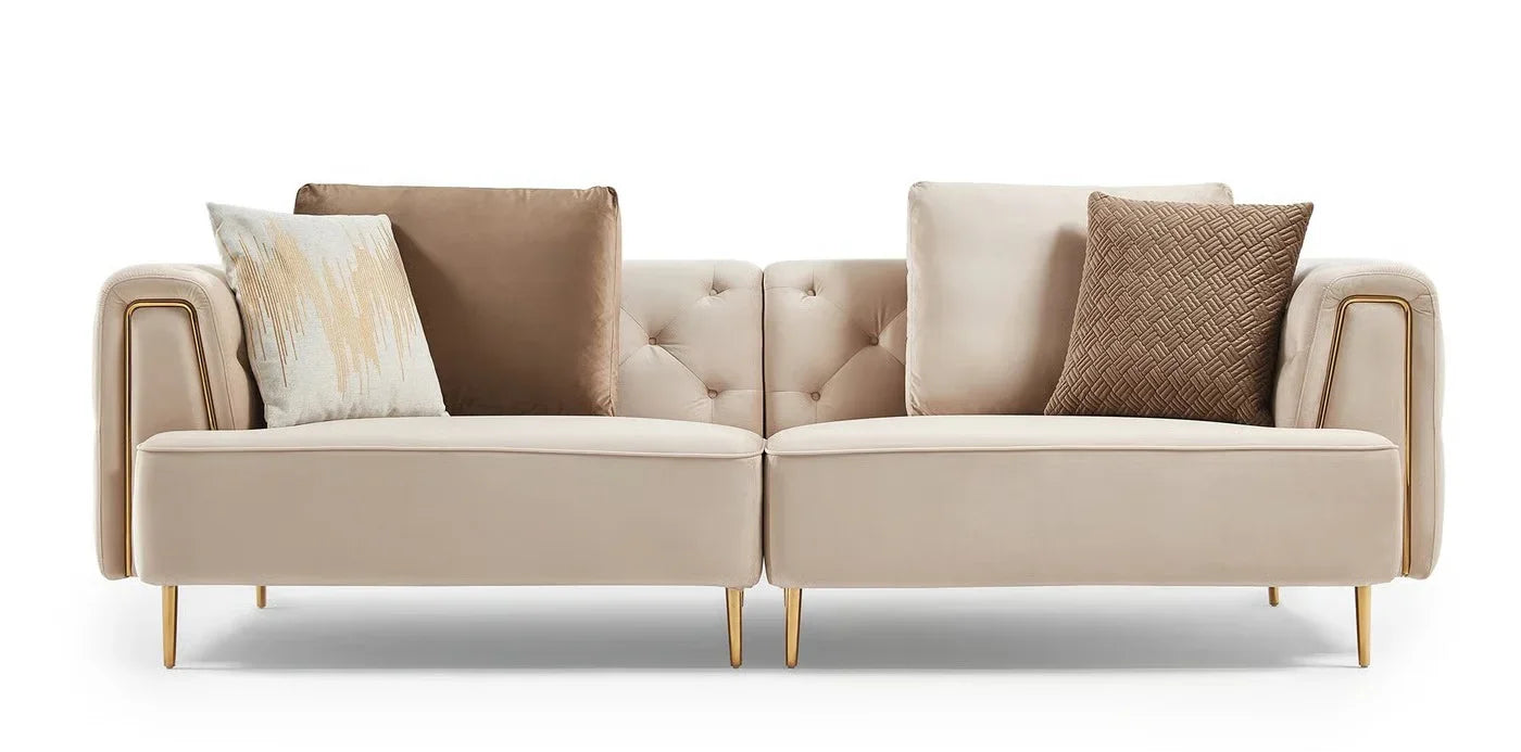 Sofa - Beech Wood - Velvet Fabric - Beige - 240x90x75 cm - Cataloug