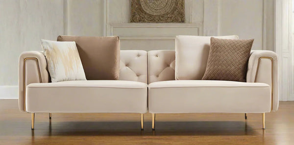 Sofa - Beech Wood - Velvet Fabric - Beige - 240x90x75 cm - Cataloug