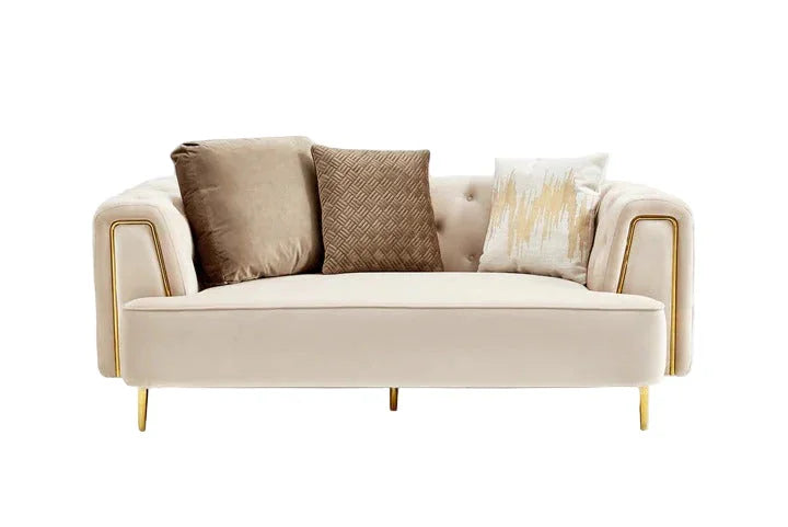 Sofa - Beech Wood - Velvet Fabric - Beige - 200x90x75 cm - Cataloug