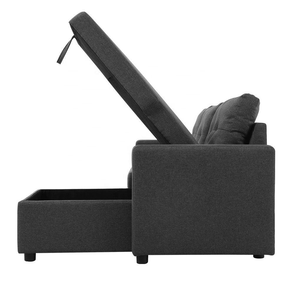 Sofa Storage - Beech Wood - Linen Fabric - Grey - 240x160x90x75 cm - Cataloug