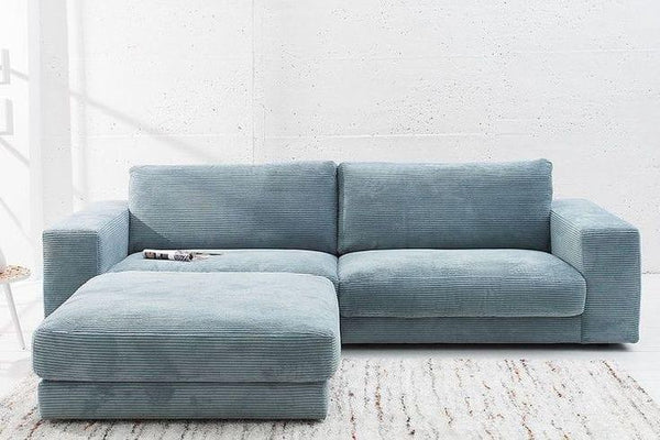 Sofa L Shape - Beech Wood - Linen Fabric - Blue - 240x180x90x75 cm - Cataloug