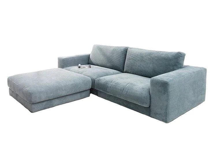Sofa L Shape - Beech Wood - Linen Fabric - Blue - 240x180x90x75 cm - Cataloug