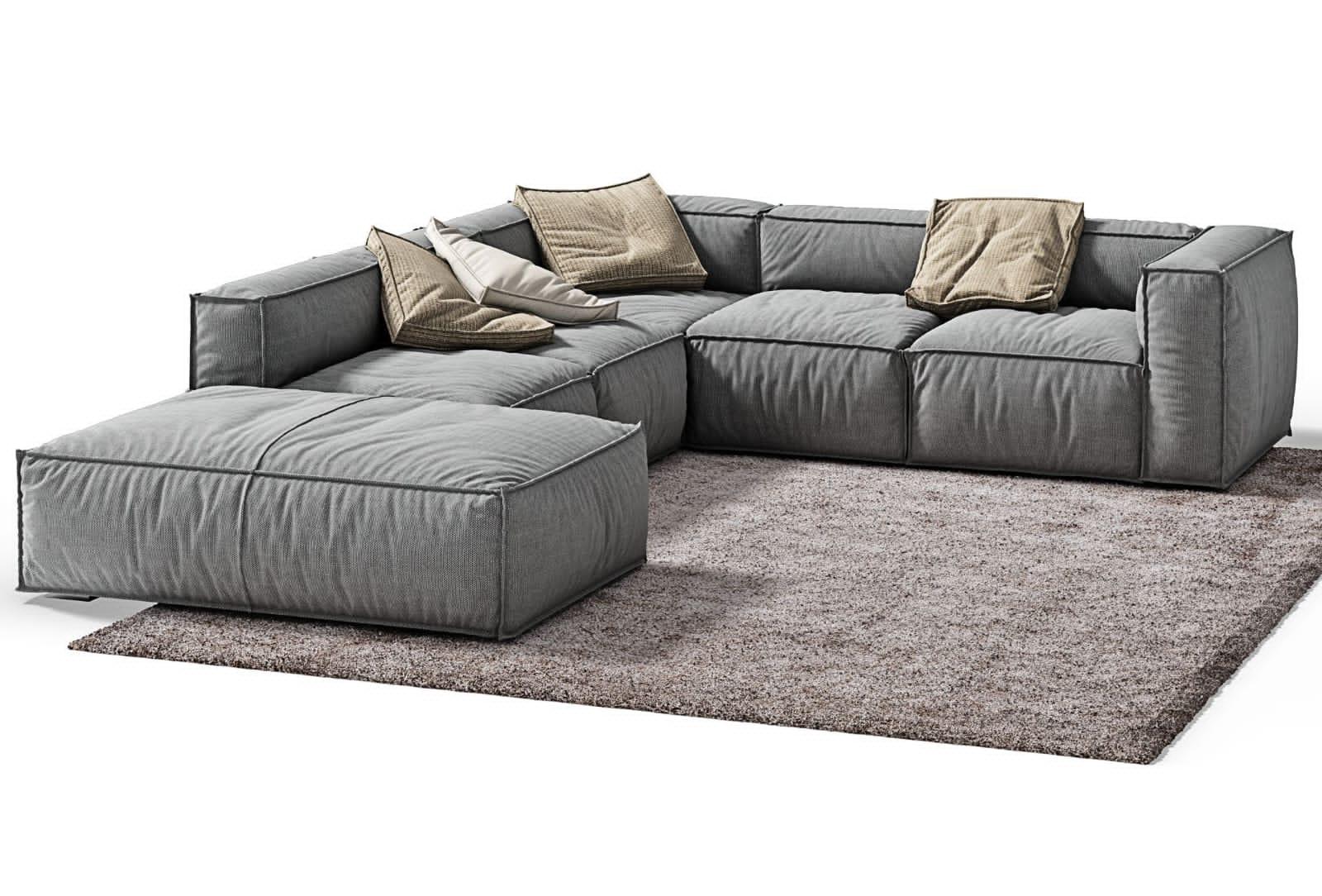 Sofa L Shape - Beech Wood - Linen Fabric - Grey - 250x230x85x75 cm - Cataloug