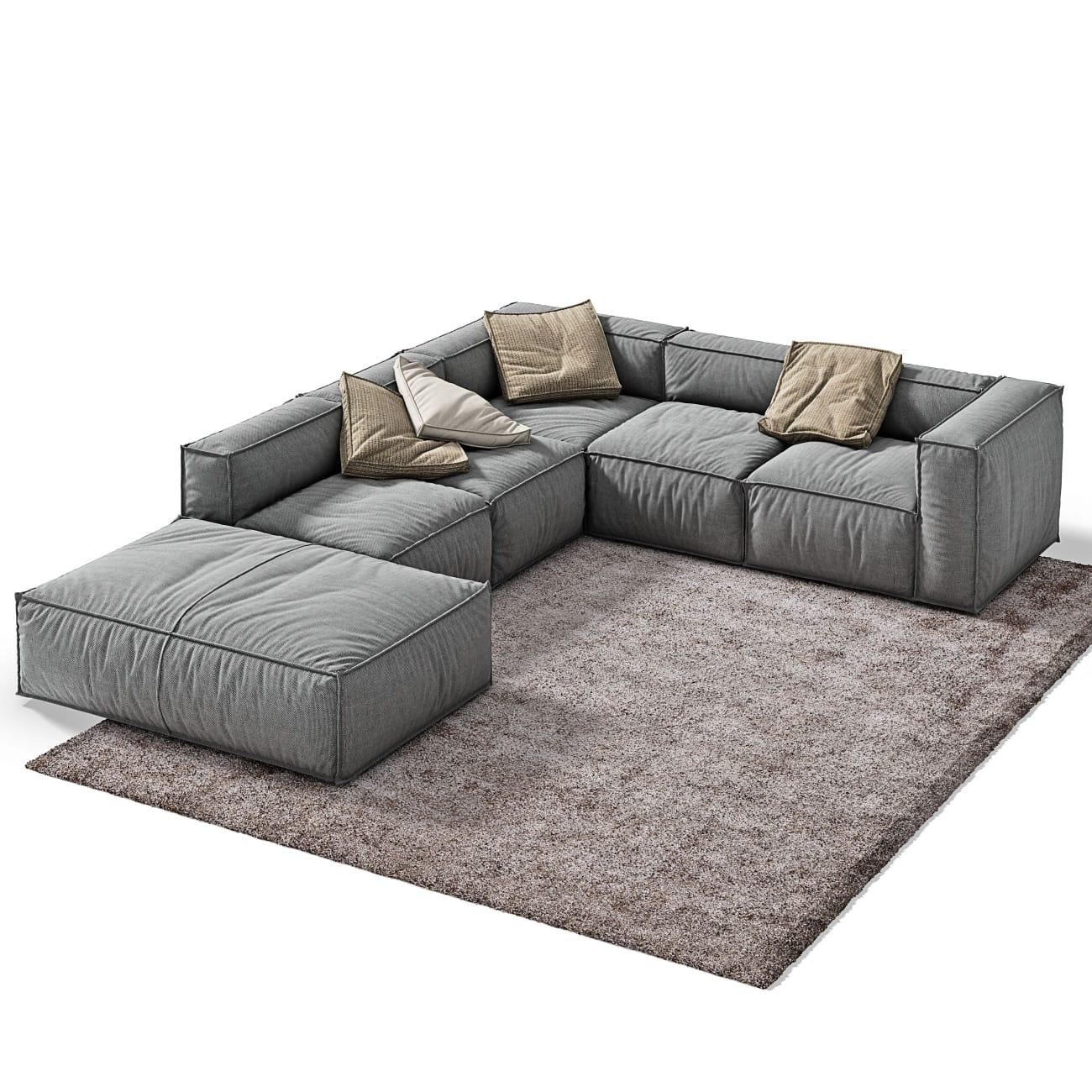 Sofa L Shape - Beech Wood - Linen Fabric - Grey - 250x230x85x75 cm - Cataloug
