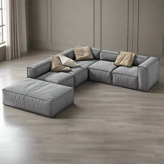 Sofa - Beech Wood - Linen - Grey - 250x350x90x75 cm - Cataloug