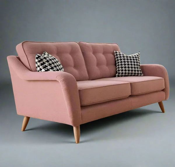 Sofa - Beech Wood - Linen Fabric - Pink- 200x90x75 cm - Cataloug