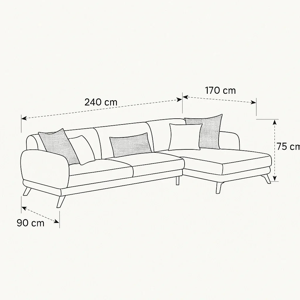 Sofa L Shape - Beech Wood - Linen Fabric - Beige - 240x170x90x75 cm - Cataloug