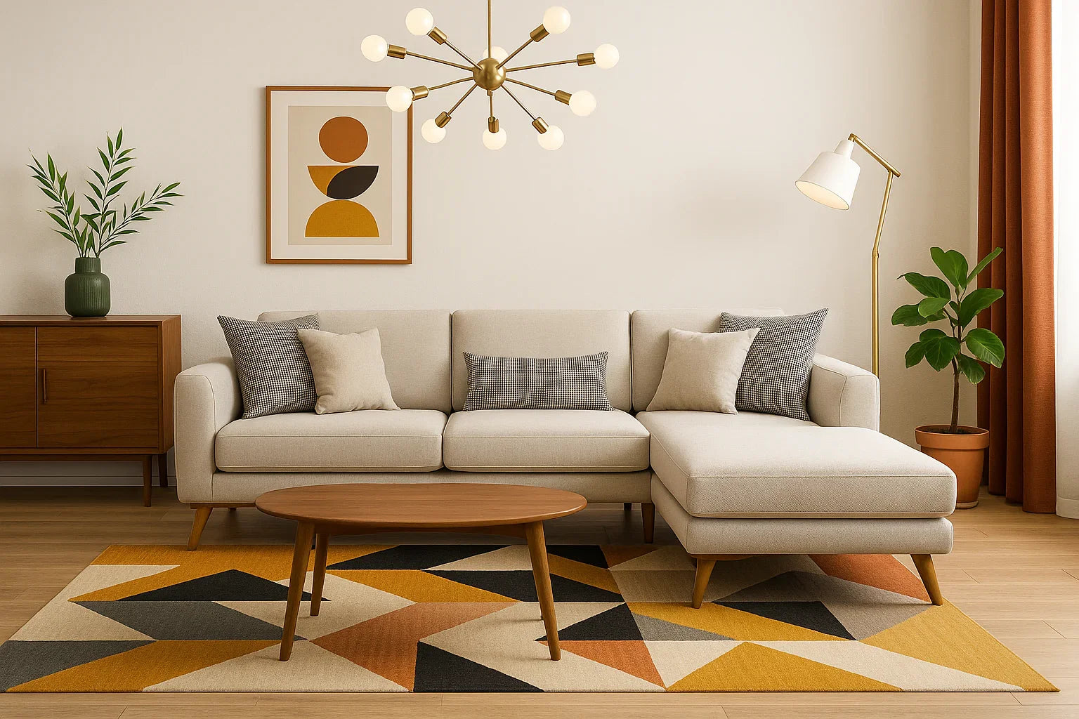 Sofa L Shape - Beech Wood - Linen Fabric - Beige - 240x170x90x75 cm - Cataloug