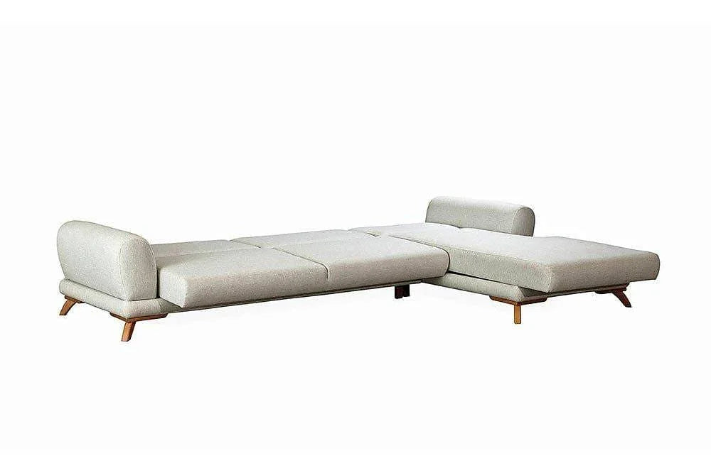 Sofa L Shape - Beech Wood - Linen Fabric - Beige - 240x170x90x75 cm - Cataloug