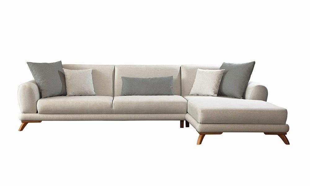 Sofa L Shape - Beech Wood - Linen Fabric - Beige - 240x170x90x75 cm - Cataloug