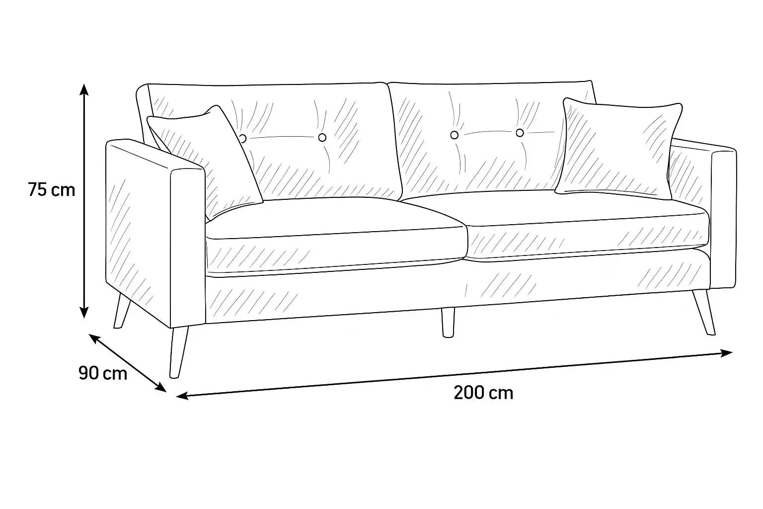Sofa - Beech Wood - Linen - Slate Blue - 200x90x75 cm - Cataloug