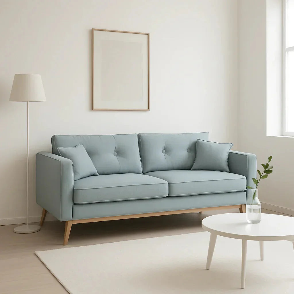 Sofa - Beech Wood - Linen - Slate Blue - 200x90x75 cm - Cataloug