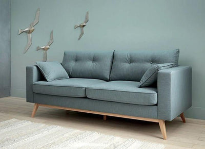 Sofa - Beech Wood - Linen Fabric - Blue - 200x90x75 cm - Cataloug