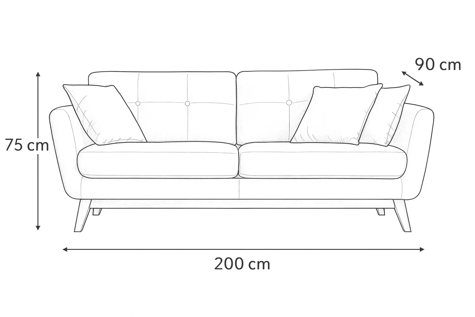 Sofa - Beech Wood - Linen Fabric - Blue - 200x90x75 cm - Cataloug
