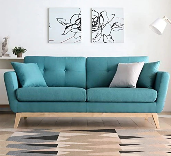 Sofa - Beech Wood - Linen Fabric - Blue - 200x90x75 cm - Cataloug