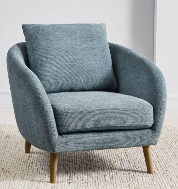 Arm Chair - Beech Wood - Linen Fabric - Blue - 80x80x90 cm - Cataloug