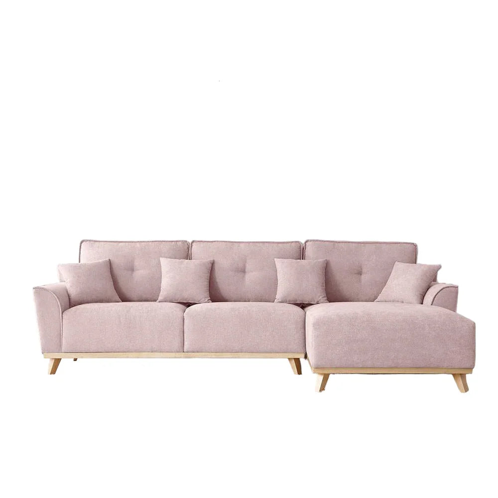 Sofa L Shape - Beech Wood - Linen Fabric - Pink - 280x180x90x75 cm - Cataloug