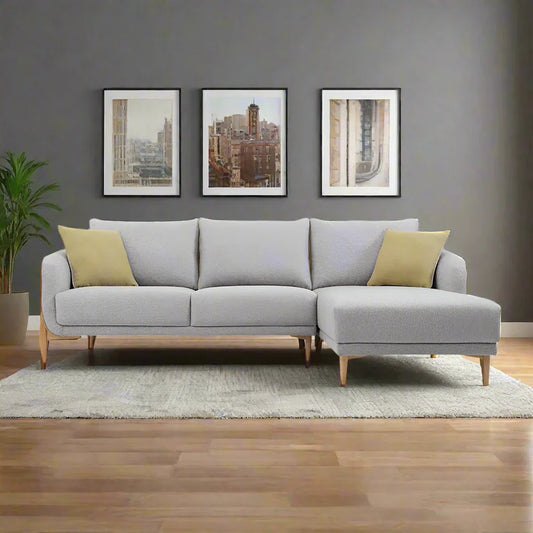 Sofa L Shape - Beech Wood - Linen Fabric - Grey - 260×170×90×75 cm - Cataloug
