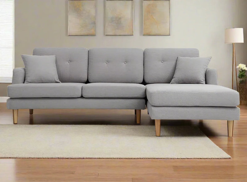 Sofa L Shape - Beech Wood - Linen Fabric - Grey - 250x170x90x75 cm - Cataloug