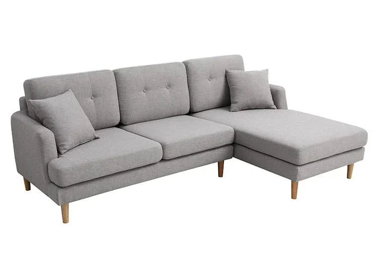 Sofa L Shape - Beech Wood - Linen Fabric - Grey - 250x170x90x75 cm - Cataloug