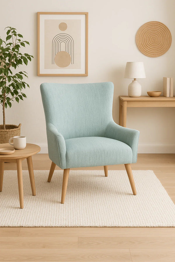 Arm Chair - Beech Wood - Linen Fabric - Blue 80x80x90 cm - Cataloug