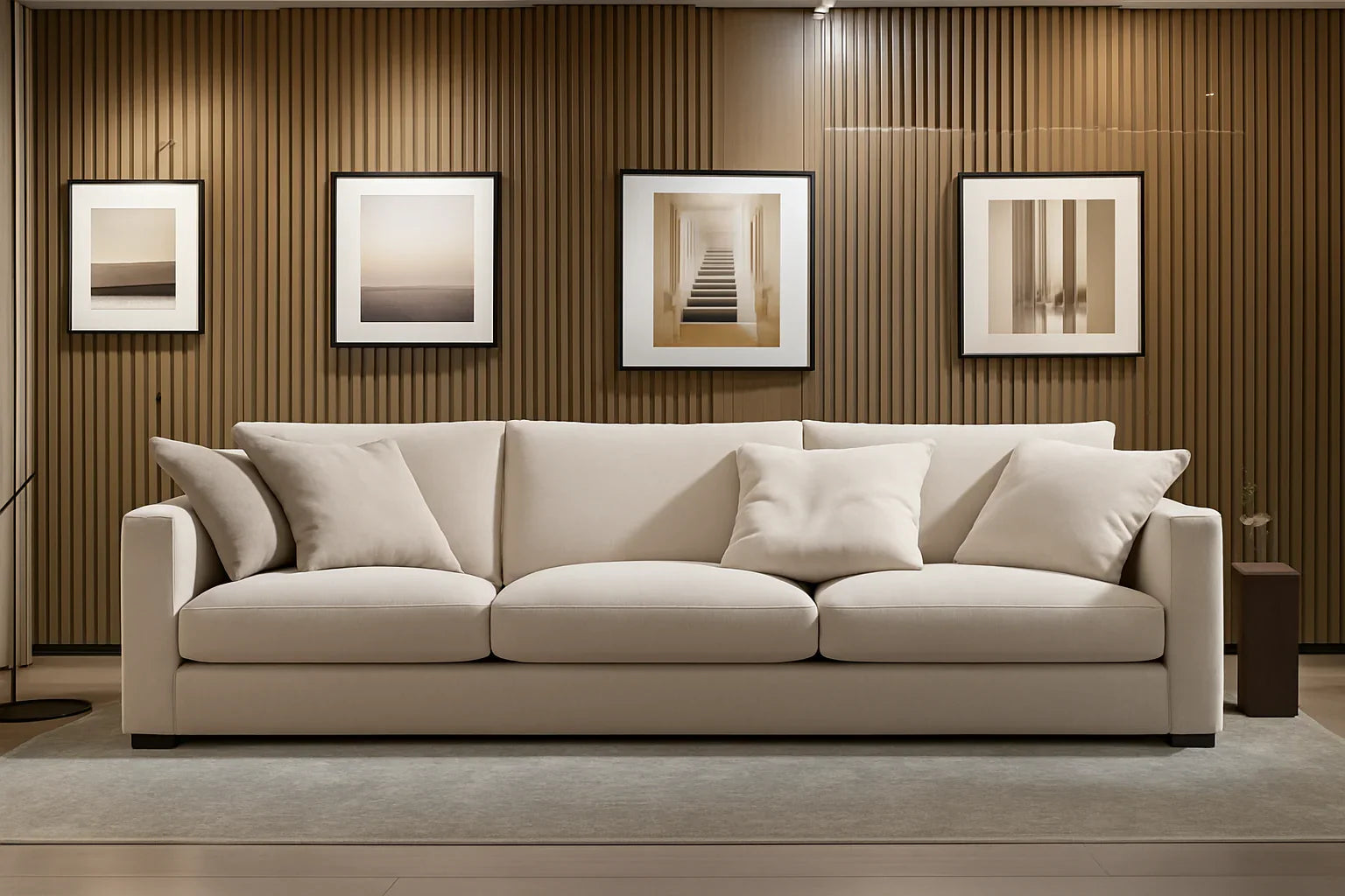 3 Seat Sofa - Beech Wood - Linen Fabric - Beige - 240x95x70 cm - Cataloug