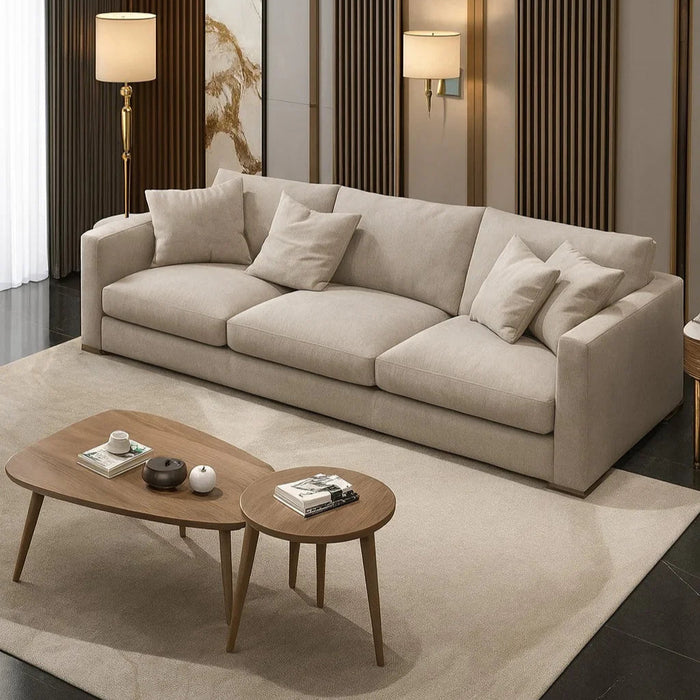 3 Seat Sofa - Beech Wood - Linen Fabric - Beige - 240x95x70 cm - Cataloug
