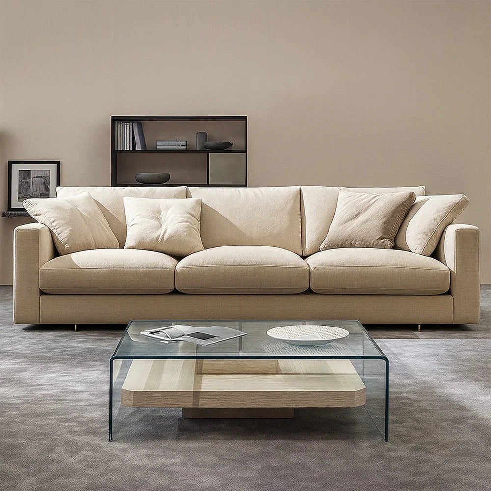 3 Seat Sofa - Beech Wood - Linen Fabric - Beige - 240x95x70 cm - Cataloug