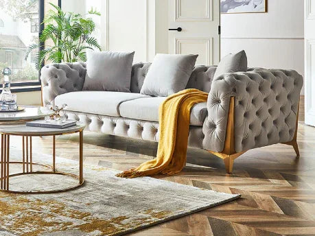 Sofa - Beech Wood - Velvet Fabric - Grey - 240x90x75 cm - Cataloug