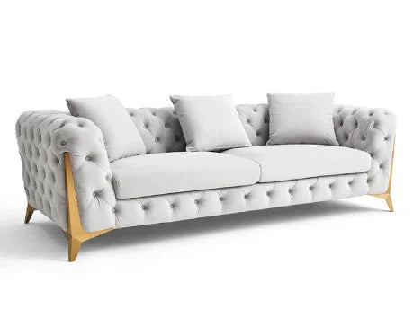 Sofa - Beech Wood - Velvet Fabric - Grey - 240x90x75 cm - Cataloug