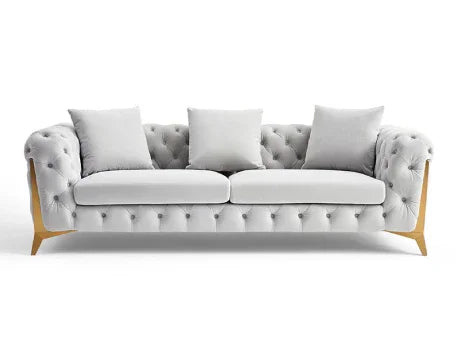 Sofa - Beech Wood - Velvet Fabric - Grey - 240x90x75 cm - Cataloug