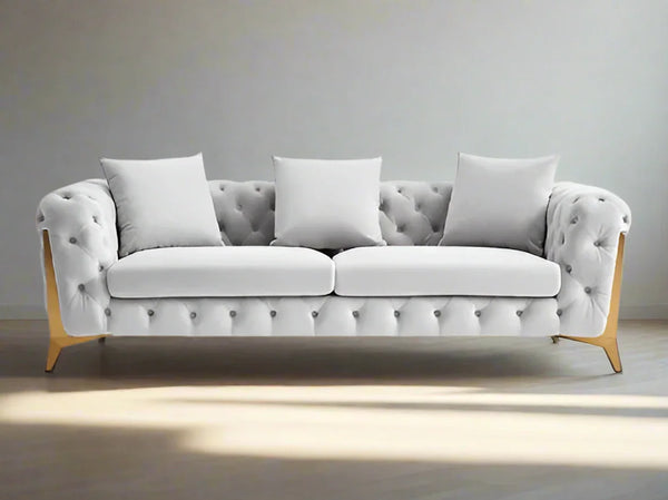 Sofa - Beech Wood - Velvet Fabric - Grey - 240x90x75 cm - Cataloug